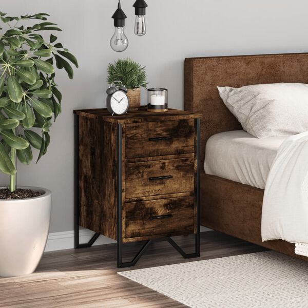 vidaXL Bedside Cabinet Smoked oak Engineered wood, metal