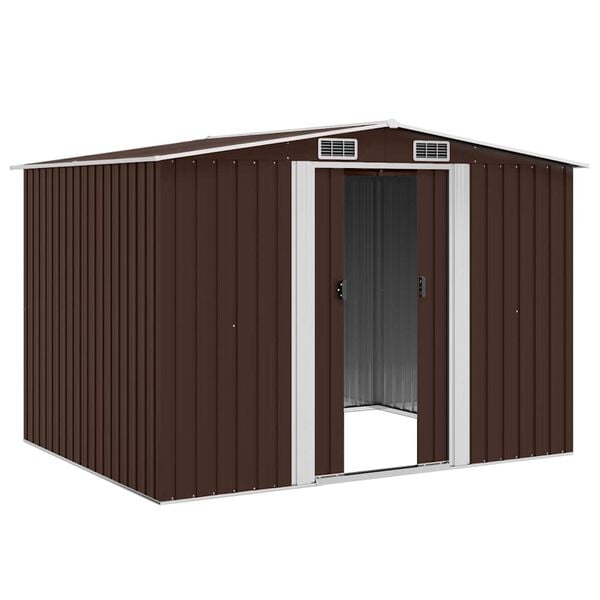 vidaXL Garden Shed Brown Galvanized Steel Large Garden Shed