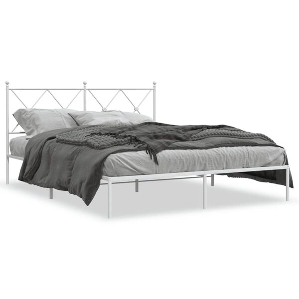 vidaXL Bed Frame White Powder-coated steel Full Bed Frame Rectangular
