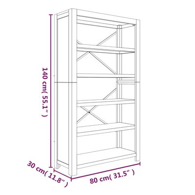 vidaXL 5-Tier Bookcase 31.5"x11.8"x55.1" Solid Wood Acacia