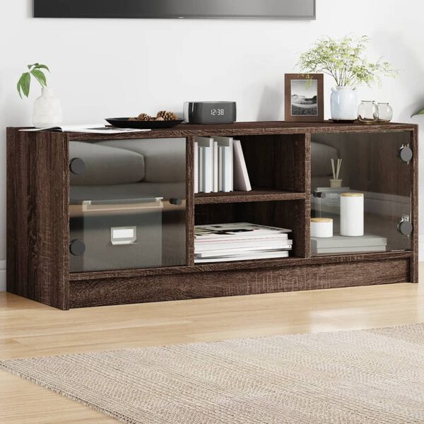 vidaXL TV Cabinet Brown Oak Engineered Wood, Glass Medium TV Cabinet