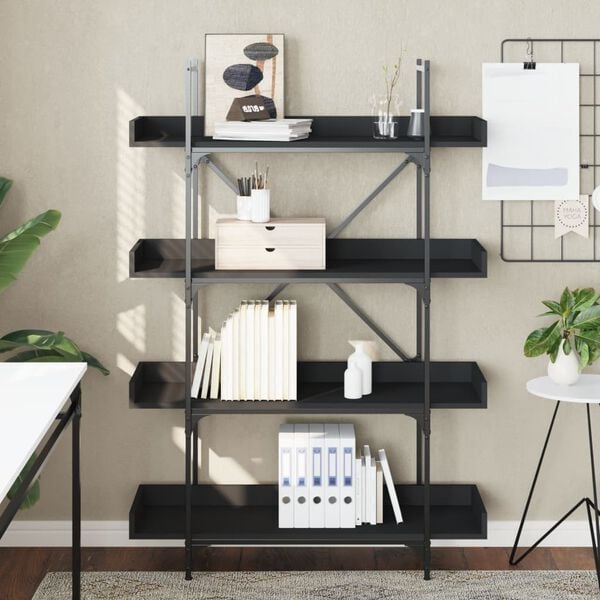 vidaXL Bookcase Black Engineered wood, Metal Bookcase Rectangular
