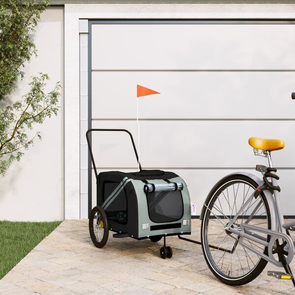 vidaXL Pet Bike Trailer Grey and Black Oxford Fabric and Iron Medium