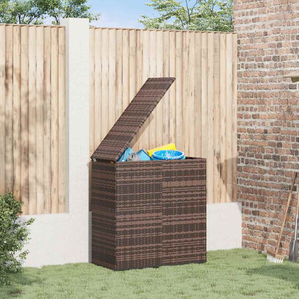 vidaXL Cushion Box Brown PE Rattan, Powder-Coated Steel