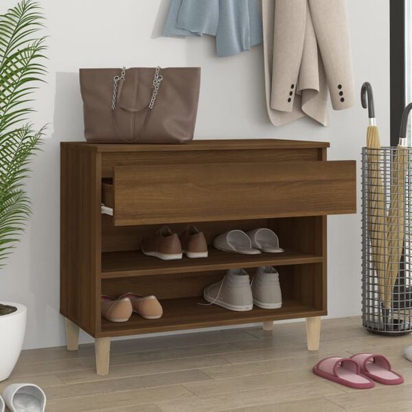 vidaXL Shoe Cabinet Brown oak Engineered wood, solid eucalyptus wood