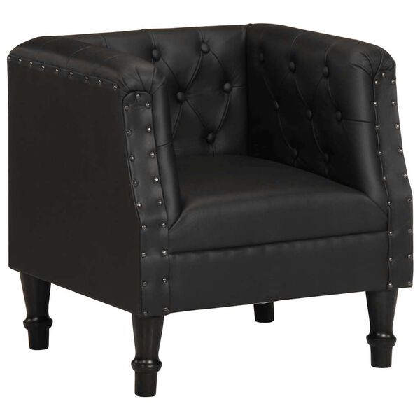 vidaXL Armchair Black Goat leather, Solid mango wood Medium Industrial