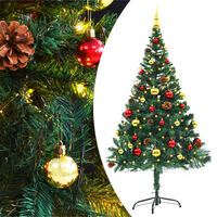 vidaXL Artificial Pre-lit Christmas Tree with Baubles Green 5 ft