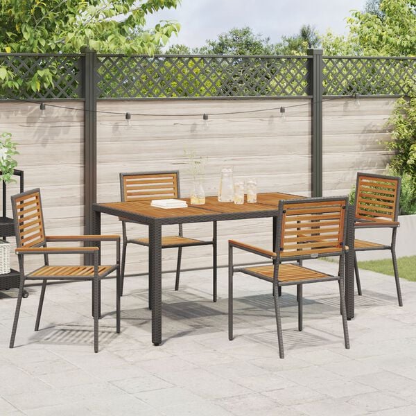 vidaXL Garden Dining Set 5 pcs Black and Brown Poly Rattan
