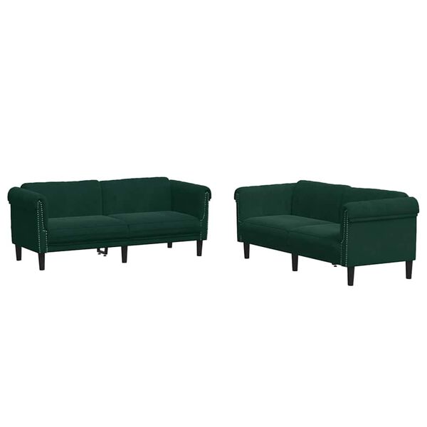vidaXL Sofa Set Dark Green Velvet, plywood, solid wood 3-piece settee