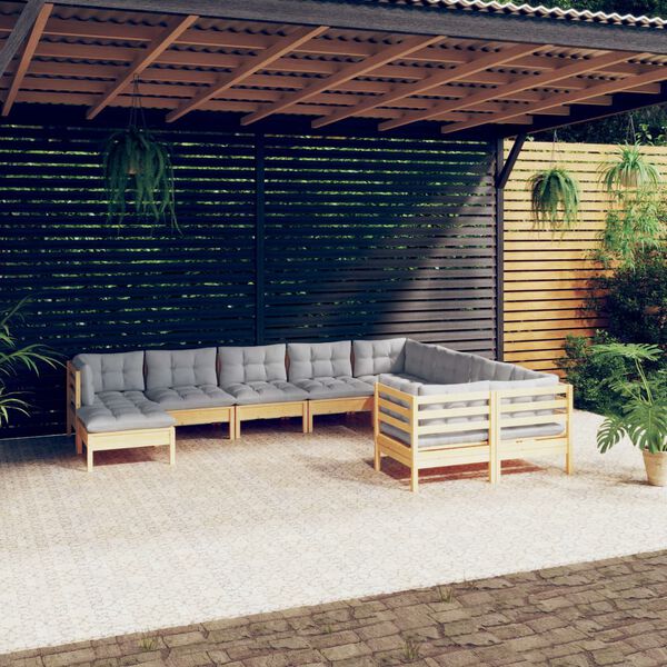 vidaXL Garden Lounge Set Grey cushions, Natural pine wood