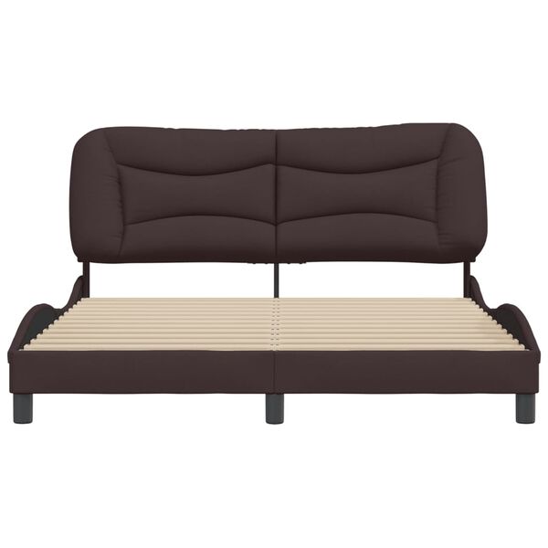 vidaXL Bed Frame Dark Brown Polyester, Plywood, Solid Pine Wood Queen