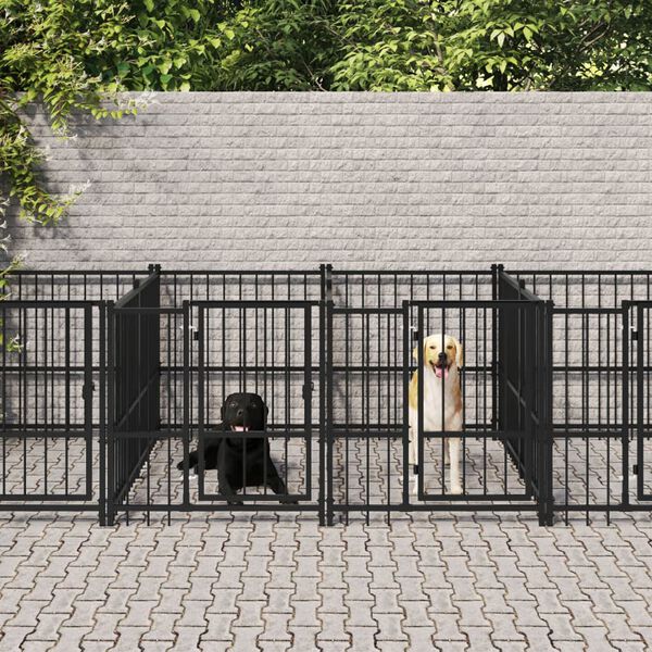 vidaXL Dog Kennel Black Powder-coated steel 100.5 sq ft Durable