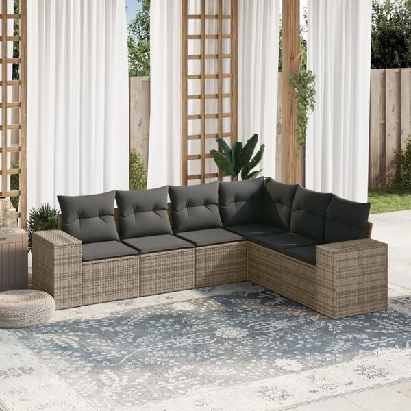 vidaXL Garden Sofa Set Gray PE Rattan 6 Piece Adjustable Feet