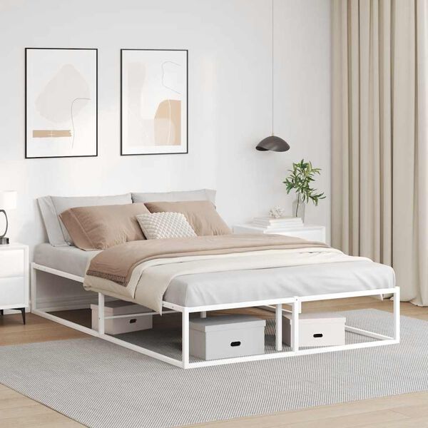 vidaXL Bed Frame White Powder-coated metal Double Bed Frame