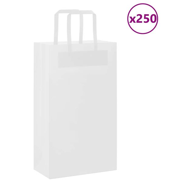 vidaXL Paper Bags 250 pcs with Handles White 21x11x36 cm