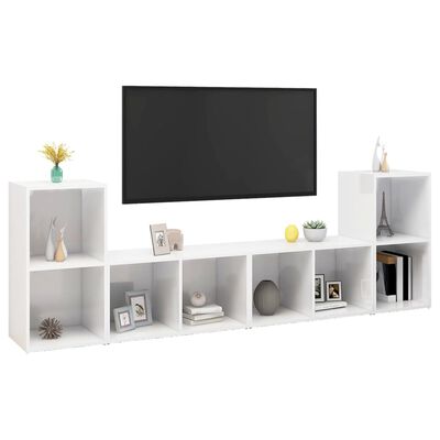 vidaXL TV Cabinets 4 pcs High Gloss White 28.3"x13.8"x14.4" Engineered Wood