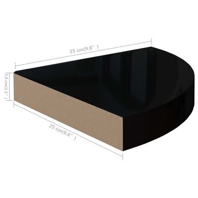 vidaXL Floating Corner Shelves 4 pcs High Gloss Black 9.8"x9.8"x1.5" MDF