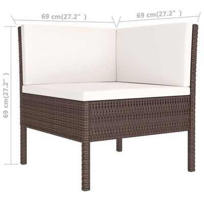 Outdoor wicker chair with white cushions and height/width measurements shown