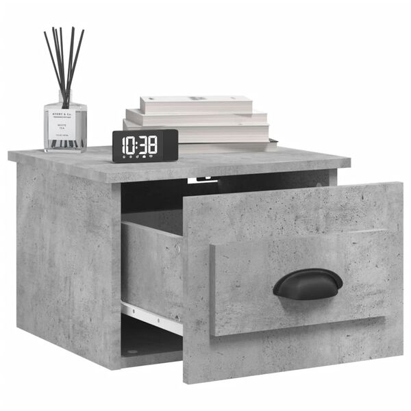 vidaXL Wall-mounted Bedside Cabinet Set of 2 Concrete grey Engineered wood