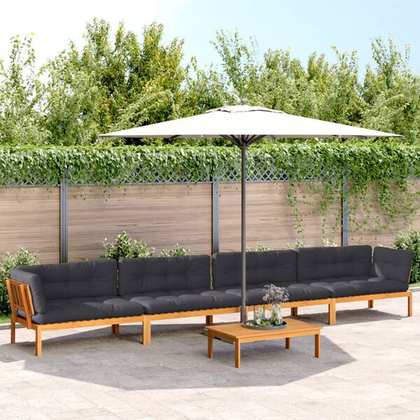vidaXL Pallet Sofa Set Anthracite Solid Acacia Wood, Polyester Large