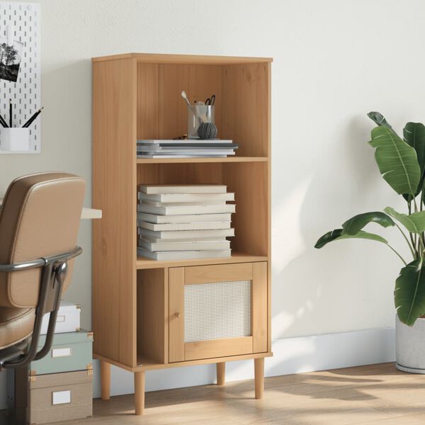 vidaXL Bookcase Brown Solid pine wood, Engineered wood, Poly rattan