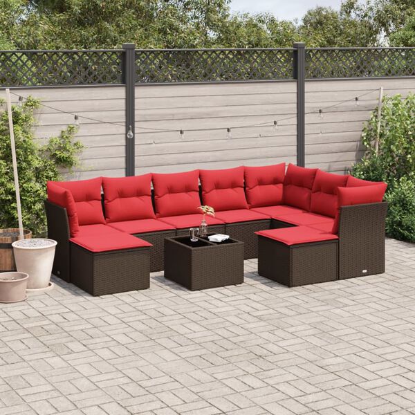 vidaXL 10 Piece Patio Sofa Set with Cushions Brown Poly Rattan