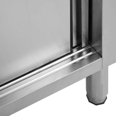 vidaXL Work Tables with Sliding Doors 2pcs 94.5"x19.7"x(37.4"-38.2") Stainless Steel