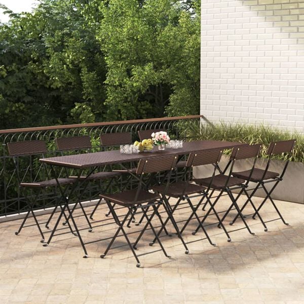 vidaXL Folding Bistro Chair Set of 8 Brown PE rattan, powder-coated steel