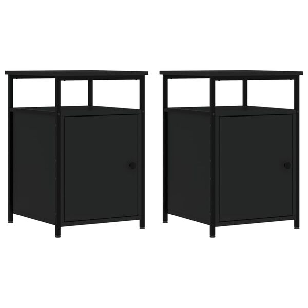 vidaXL Bedside Cabinet Set of 2 Black Engineered wood, iron