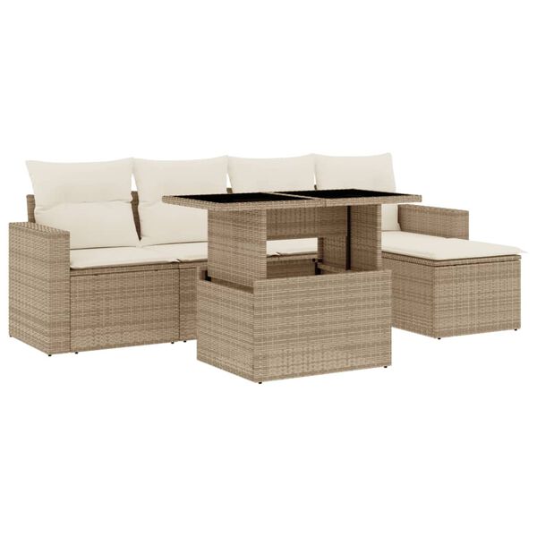 vidaXL Garden Sofa Set Beige PE rattan, powder-coated steel, tempered glass
