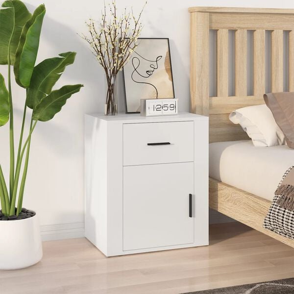 vidaXL Bedside Cabinet White Engineered wood 19.7 x 14.2 x 23.6 in