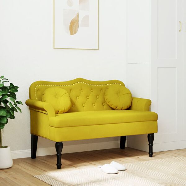 vidaXL Bench Yellow Velvet (100% polyester), plywood, solid rubber wood
