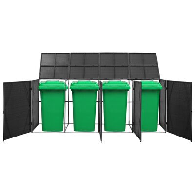 vidaXL Quadruple Wheelie Bin Shed Black 120.1"x30.7"x47.2" Poly Rattan