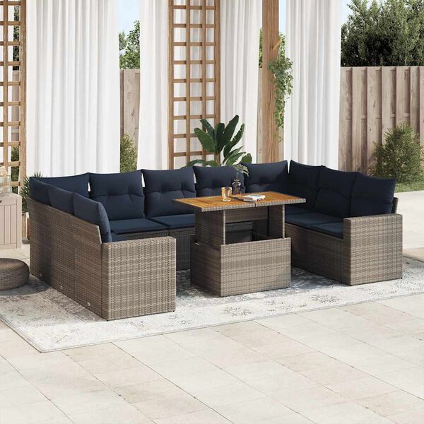 vidaXL 10 Piece Patio Sofa Set with Cushions Gray Poly Rattan