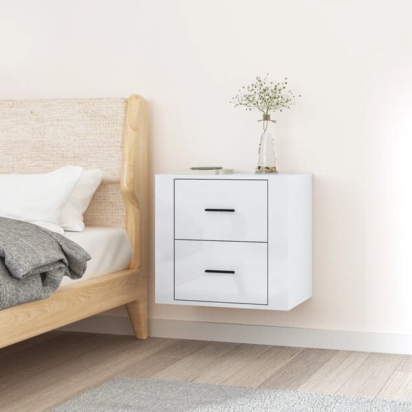 vidaXL Wall-mounted Bedside Cabinet High gloss white Engineered wood
