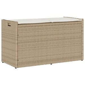 vidaXL Outdoor Storage Bench Beige Poly Rattan 39.4 in x 17.7 in x 22.4 in