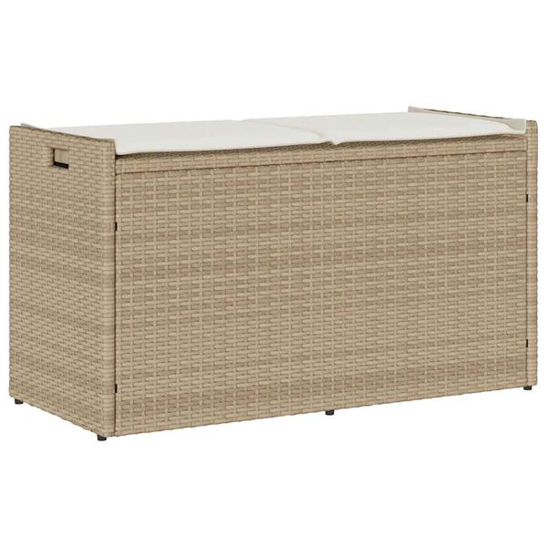 vidaXL Outdoor Storage Bench Beige Poly Rattan 39.4 in x 17.7 in x 22.4 in