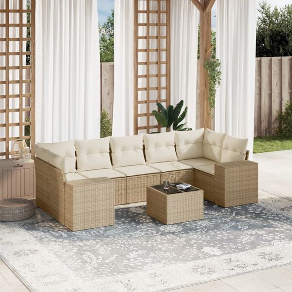 vidaXL Garden Sofa Set Beige PE rattan 8 Piece Set Adjustable Armrests
