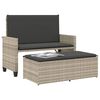 vidaXL Patio Bench with Cushions and Footstool Light Grey Poly Rattan