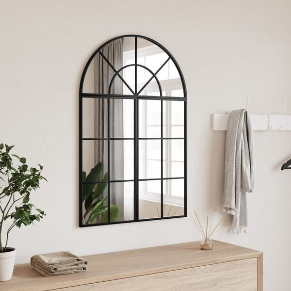 vidaXL Wall Mirror Black Glass, Powder-coated steel 23.6x35.4 in