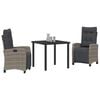 vidaXL Garden Dining Set with Cushion 3 pcs Grey Poly Rattan