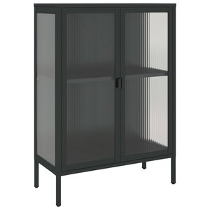 vidaXL Sideboard Black Powder-coated steel, fluted glass Medium