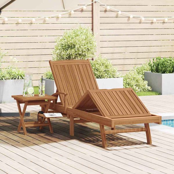 vidaXL Sun lounger Folding with Cushion 2 pcs Brown Solid Teak Wood