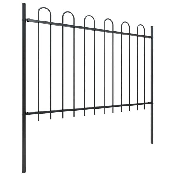vidaXL Garden Fence with Hoop Top Steel 281.3"x47.2" Black