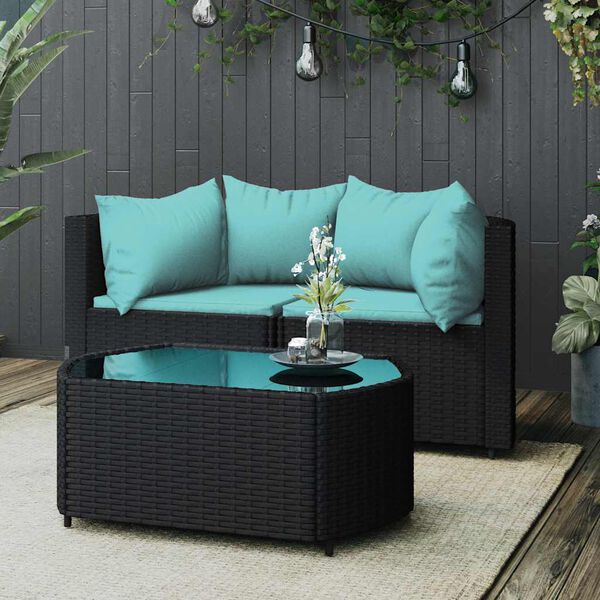 vidaXL Patio Lounge Set Black, Water blue