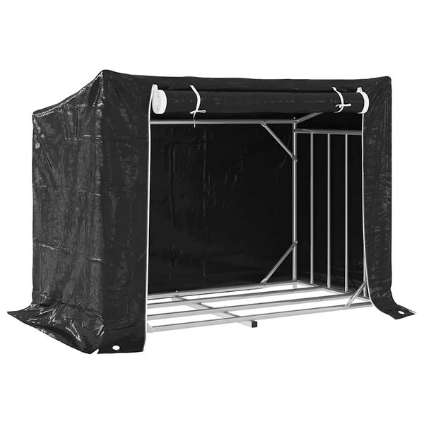 vidaxL Firewood Rack with Rain Cover 59.4"x31.7"x43.5" Galvanized Steel