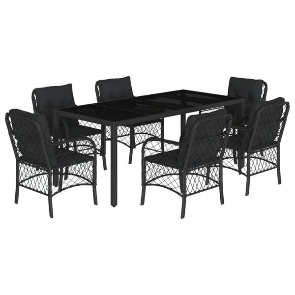 vidaXL Garden Dining Set Black PE rattan 7 Piece Set Removable Covers