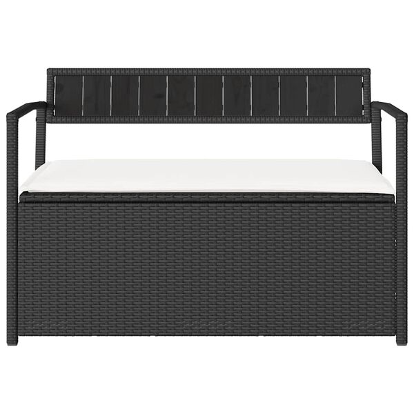 vidaXL Garden Storage Bench Black PE rattan, powder-coated steel, plywood