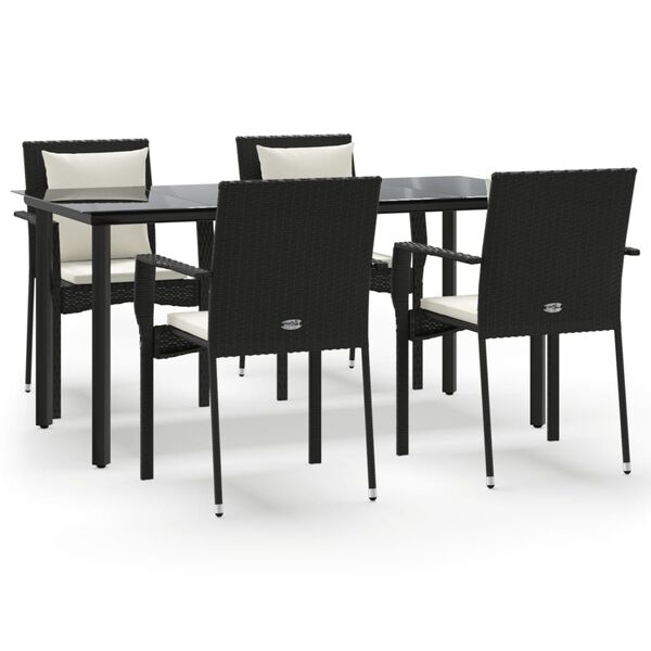 vidaXL Garden Dining Set Black and Cream White Poly Rattan 5-Piece Set