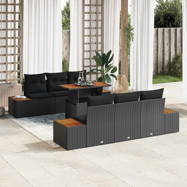 vidaXL Garden Dining Set with Cushion Manual 7 pcs Black and Brown